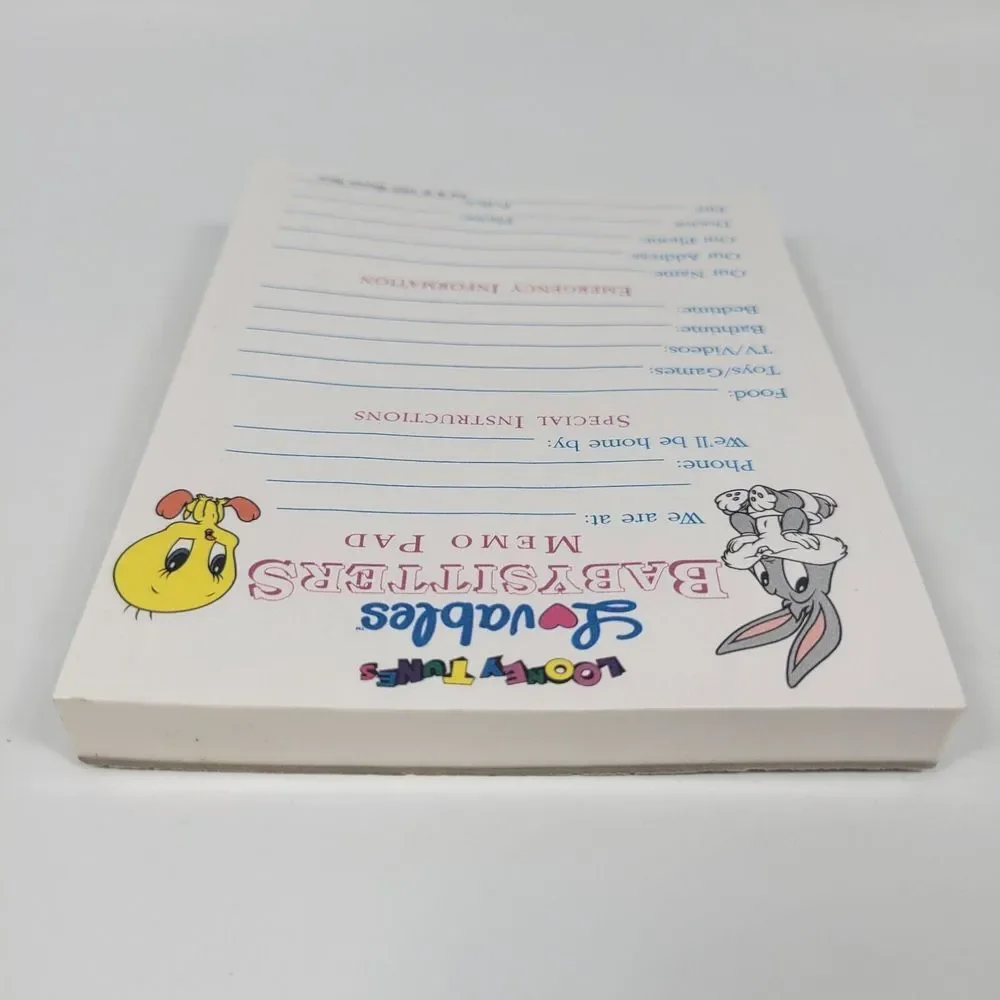 VTG Looney Tunes Lovables Babysitters Memo Pad Baby Bugs Bunny Baby Tweety